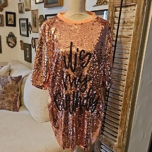 Pink and Black Sequin Mini Dress with 3/4 Sleeves